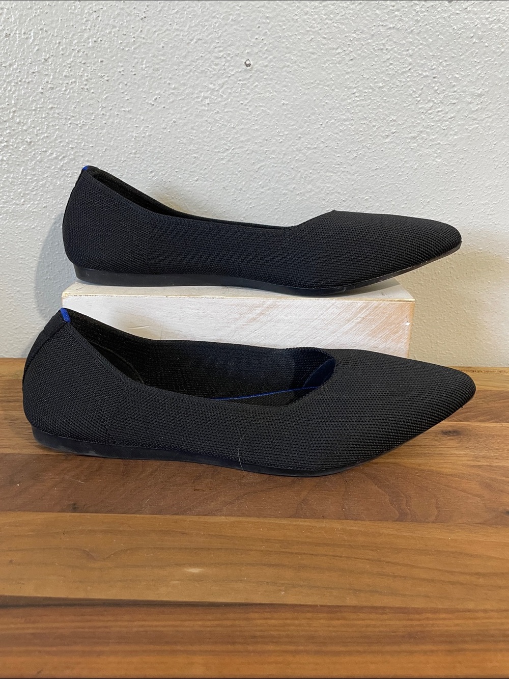 Frank Mully Black Knit Pointed Toe Flats Slip On Comfort Shoes Sz 9.5 Casual
